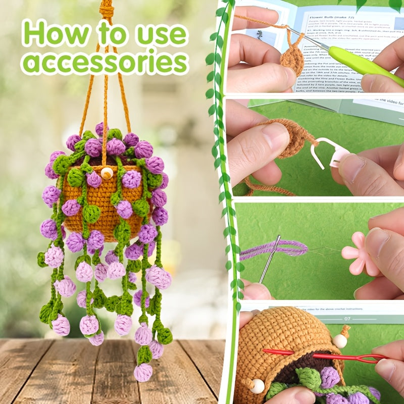 Hanging Potted Plant Crochet Kit,Crochet Kit with Step-by-Step Instructions and Video Tutorials,Adult DIY Knitting Kit,Gift