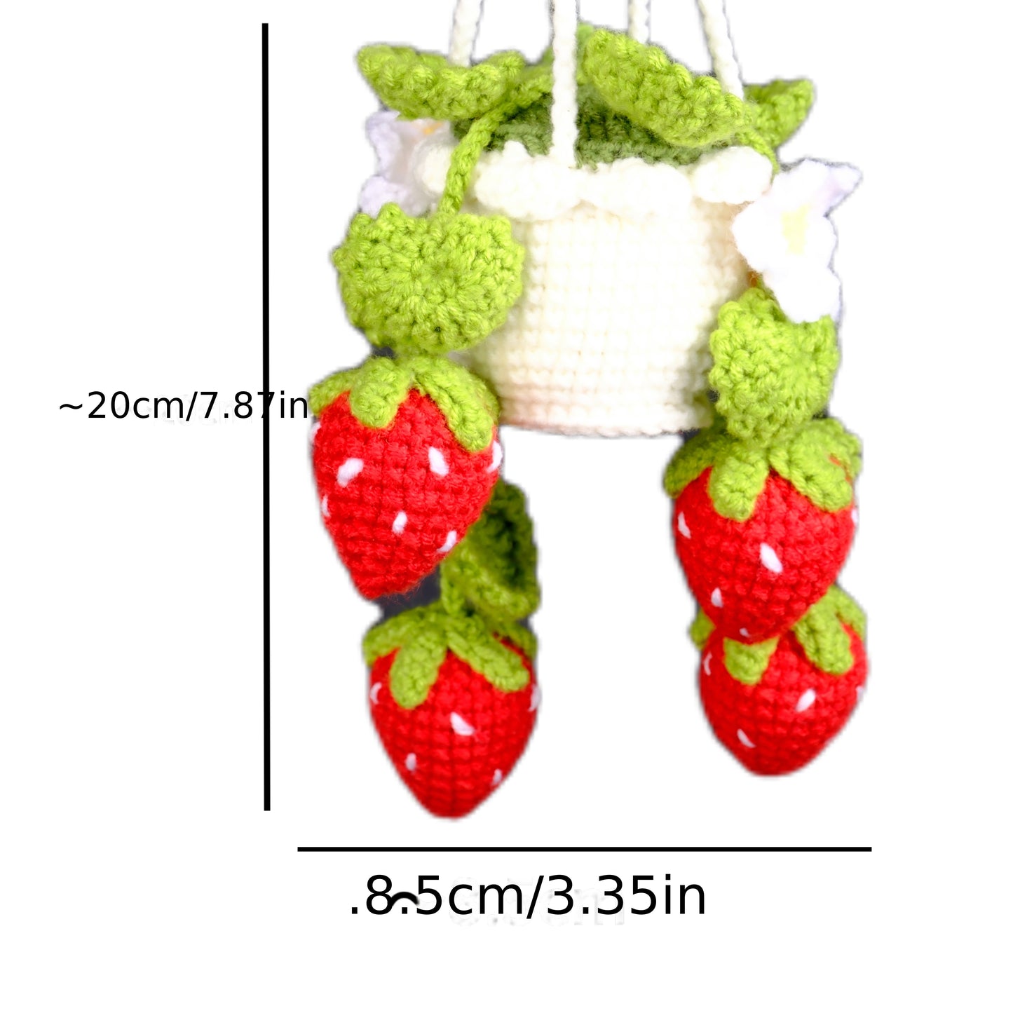 1Artificial Flowers,Handmade Crochet Strawberry Flower Pot Hanging Ornament,Handmade Crochet Strawberry Planting Hanging Ornament,7.8Inch Fabric Decoration,With Greenery,Suitable for living room and bedroom,Home Decoration,Car Decoration