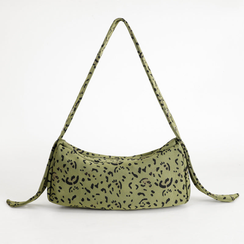Three-Color Leopard Print Crossbody Bag ins Wind2025New Trendy Cool Retro Street Style Women's Bag Leopard Print Cotton Canvas Bag