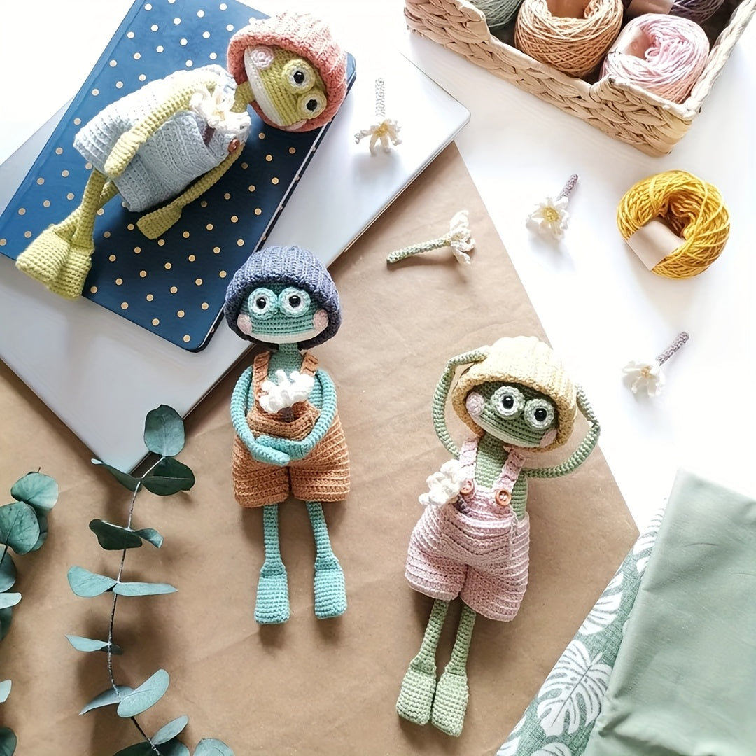 3Set of Frog Friends Crochet Hooks DIY Material Package - Handmade Ingredients - High-quality cables suitable for all seasons,Includes English Tutorial - Best Gift for Christmas and Valentine's Day Complete Crochet Hook Tool Set - Unfinished product