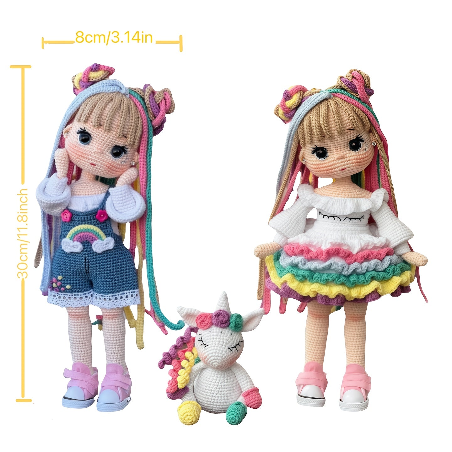 3pcs Adorable Sister Flower Hair Accessories Crochet Kits - Rainbow Girl & Unicorn Dolls with English Instructions - DIY Crochet Tote Bag, Perfect for Birthdays, Valentine'S Day, Weddings, Thanksgiving Gifts, All-Season Crafts, Birthday Crafts | Playful D
