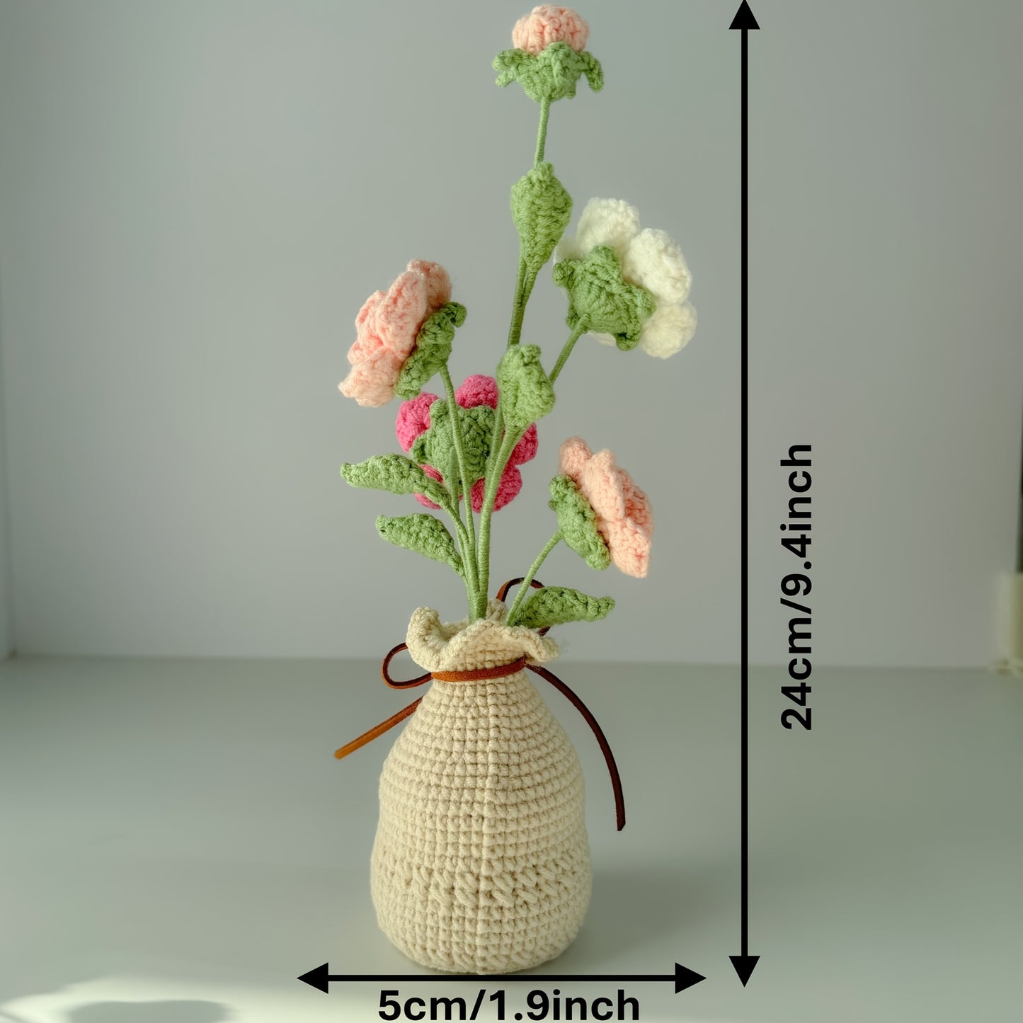 1 Handmade Crochet Yarn Rose Flower,With vase,Modern Fabric Floral Decoration,Christmas、Easter、Mother's Day、Graduation Ceremony、June 10th - Home and Event Decoration,High Quality