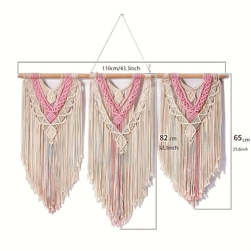 Handwoven Bohemian Style Hemp Rope Tapestry - Large Cotton Decorative Indoor Striped Woven Fabric Wall Art,Decorate the living room and bedroom with a love theme
