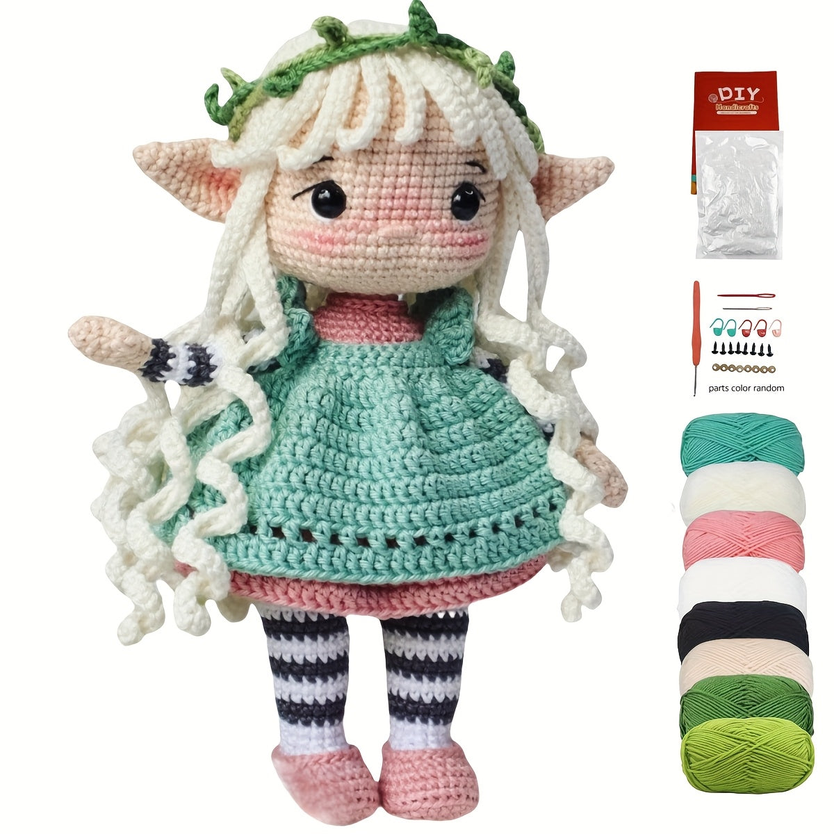 White Hair Fairy Girl Crochet Kit,Suitable for beginners,Crochet Kit for Adults,With Step-by-Step Text Tutorial,Girl wearing a dress,Adult DIY Handicrafts,Cute and Humorous Home Decorations,Birthday Valentine's Day Holiday Gifts