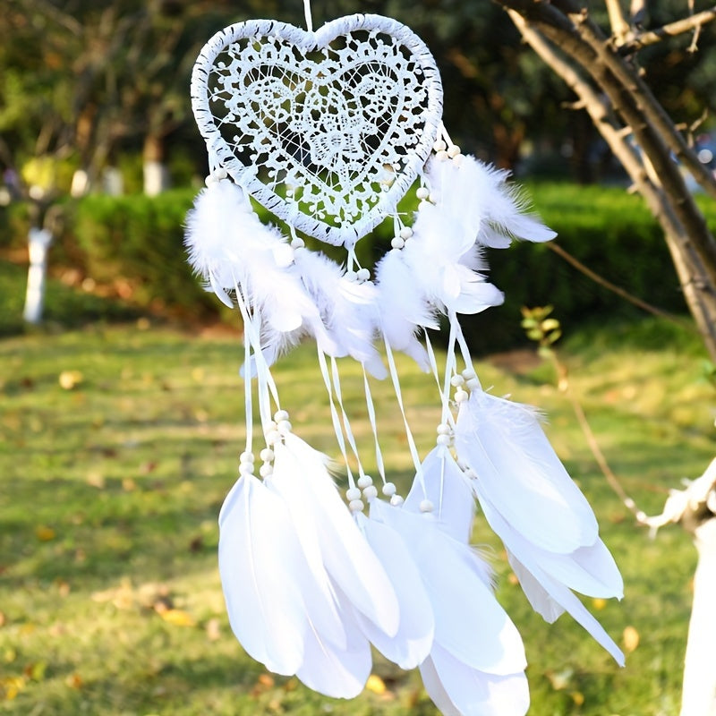 Nordic Bohemian Style Woven Hanging Decoration White Creative Hollow Heart-Shaped Dream Catcher Ramadan Decoration Home Islamic Muslim Eid Gift Eid Mubarak Party Decoration