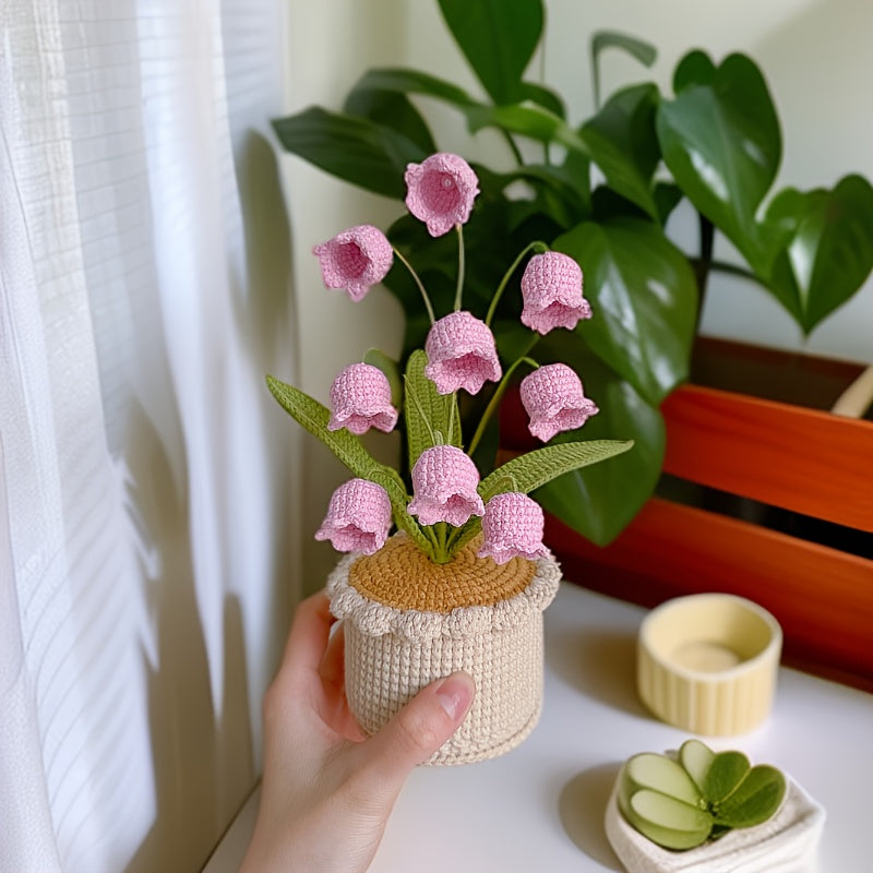 1pc Crochet Lily of the Valley Potted Plant Artificial Greenery Home Decoration A Heartfelt Birthday Holiday Gift Home Living Room Decoration Hanukkah Thanksgiving Valentine's Day,Wedding Exhibition Decoration