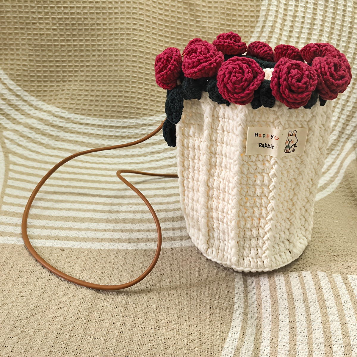 (Finished Product)Handmade Crochet Flower Bag Knitted Rose Bouquet Bag for Women3D Floral Crossbody Bag Knitted Clutch,For parties use/Vacation、Women's Bags for Holiday Gifts and Casual Accessories(Including Gift Bag)