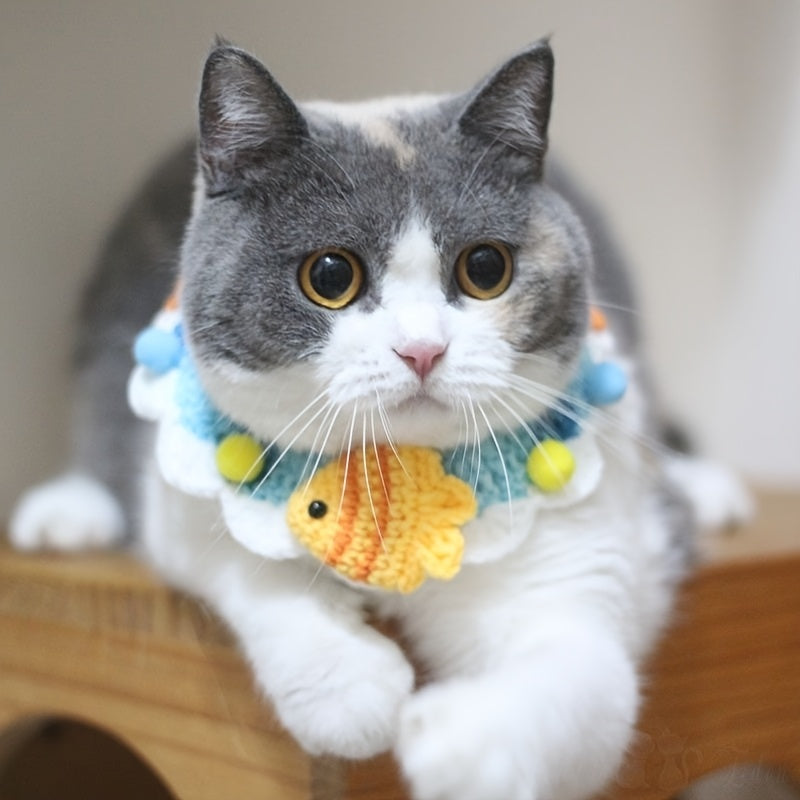 Handmade Cute Crochet Cat and Dog Scarf,Comes with a pink bow tie、Rabbit ears and cherry embellishments – Lightweight、Fashion、Suitable for All Seasons – Suitable for small to large pets