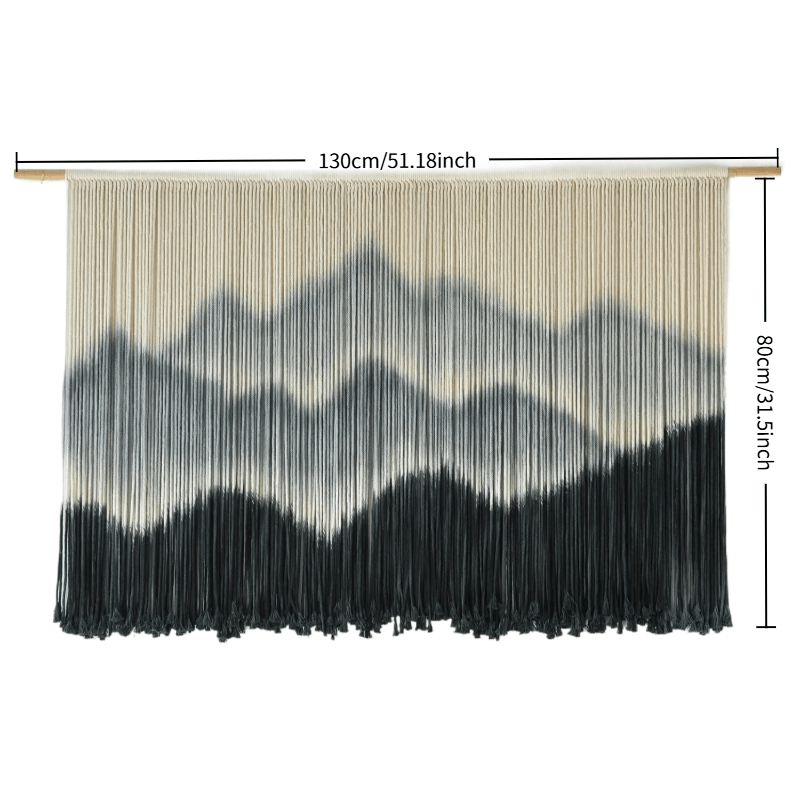 【Family relaxation】Large Bohemian Macrame Wall Hanging Canvas - Stripes、Gradient Blue and Black Fiber Art,Perfect for modern home decor,51Inches Wide x 31Inches Long,Cotton material,Bohemian Home Decor|Striped Pattern|Handmade Textile Products,McLamy Wall