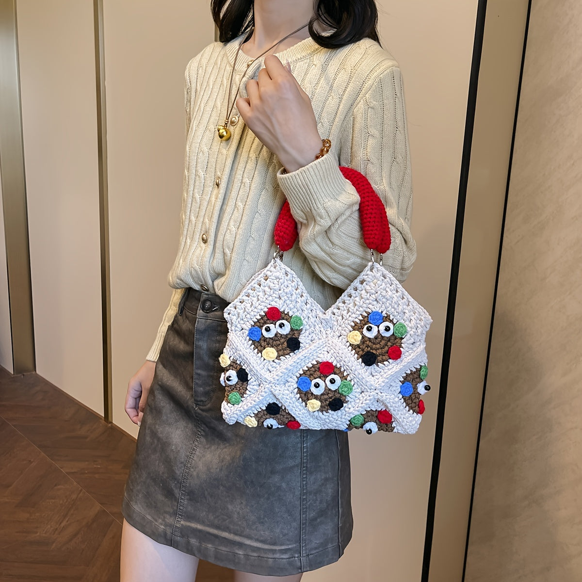 Trendy Hot-Selling Fashion Versatile Handmade Crochet Yarn Coal Ball Handbag(Finished Package)