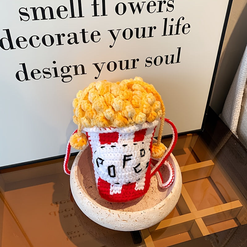 Fashion Popcorn Shape Crochet Woven Crossbody Phone Bag - Colorful Knit Shoulder Bag,Unlined