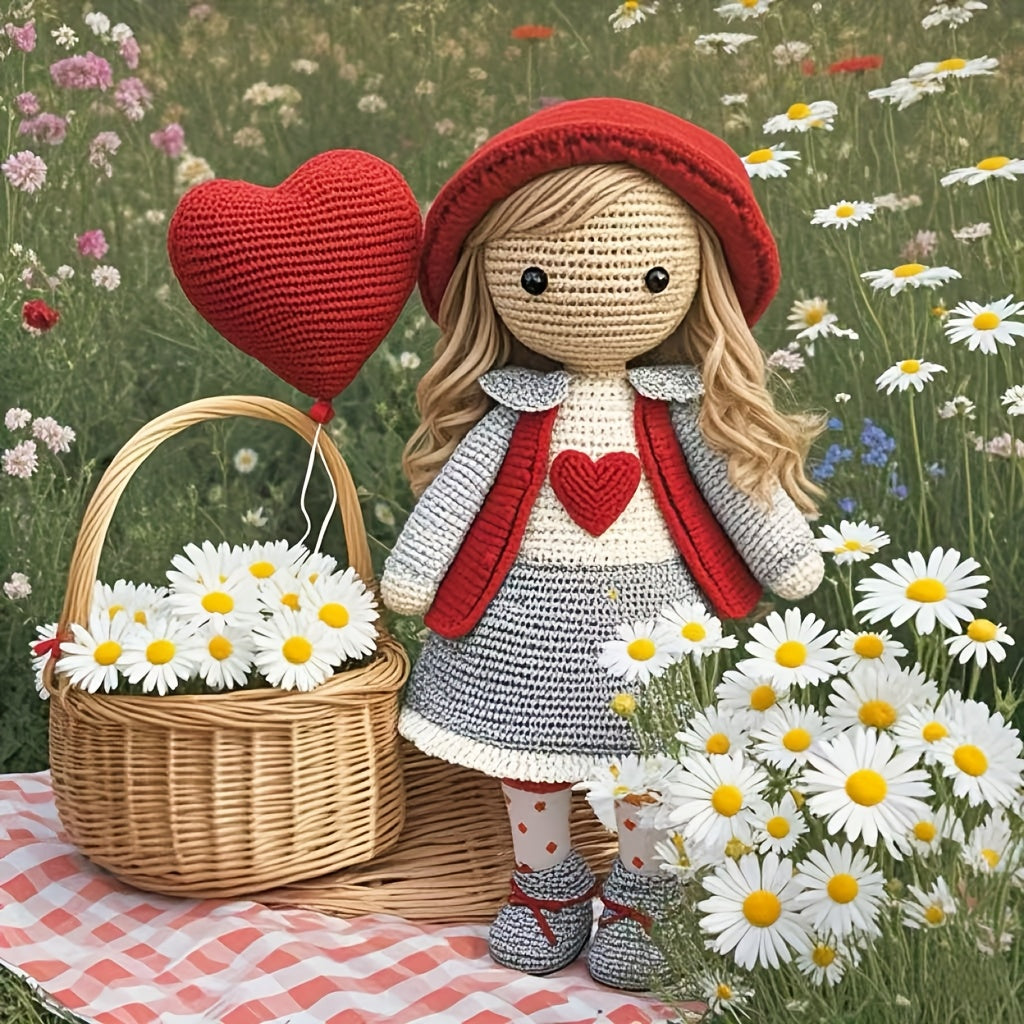 Beginner Animal Crochet Kit,Crochet Kit for Adults with Step-by-Step Tutorial Text Guide,Heart-shaped Girl DIY Woven Kit,Cute Spring and Summer Home Decorations,Birthday and Valentine's Day Gifts