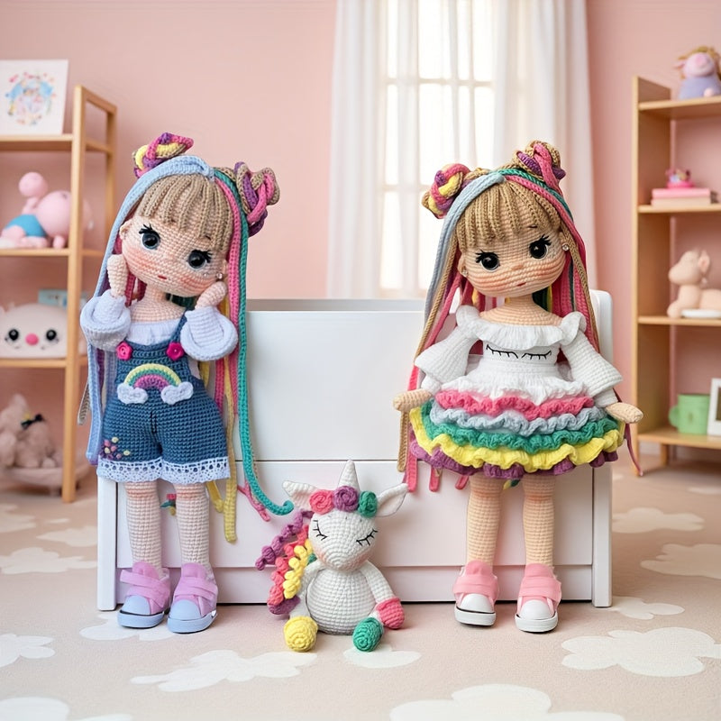 3pcs Adorable Sister Flower Hair Accessories Crochet Kits - Rainbow Girl & Unicorn Dolls with English Instructions - DIY Crochet Tote Bag, Perfect for Birthdays, Valentine'S Day, Weddings, Thanksgiving Gifts, All-Season Crafts, Birthday Crafts | Playful D