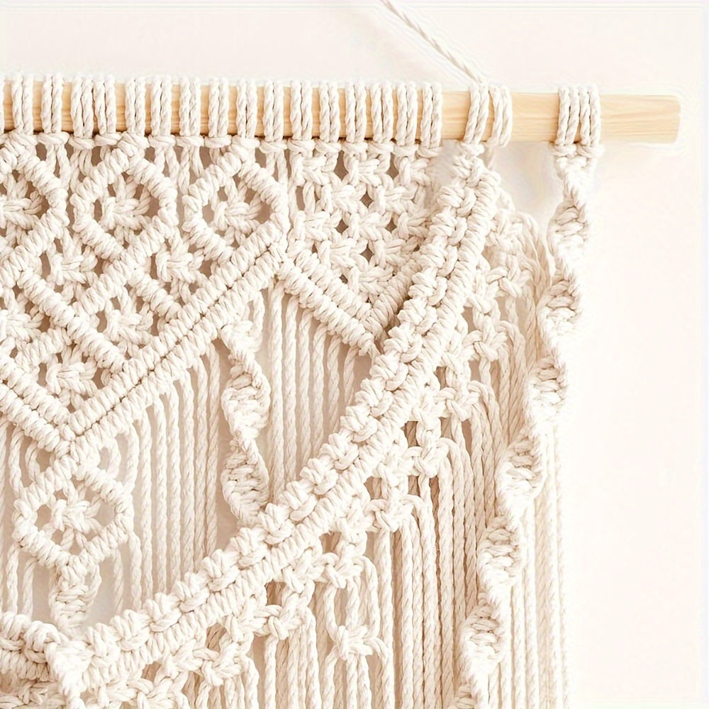 1 Duo Bohemian Handmade Crochet Tapestry - Unique White Tassel and Geometric Pattern,100% Acrylic fiber,Vertical Wall Mount,Suitable for living room decoration,Stylish Room Decoration|Unique Wall Art|Exquisite craftsmanship