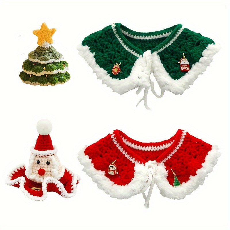 2 Christmas Handwoven Shawl and Hat Set,Suitable for all pets,Cotton,Suitable for all breeds,Cat Necklace Accessories,Holiday Pet Decorations
