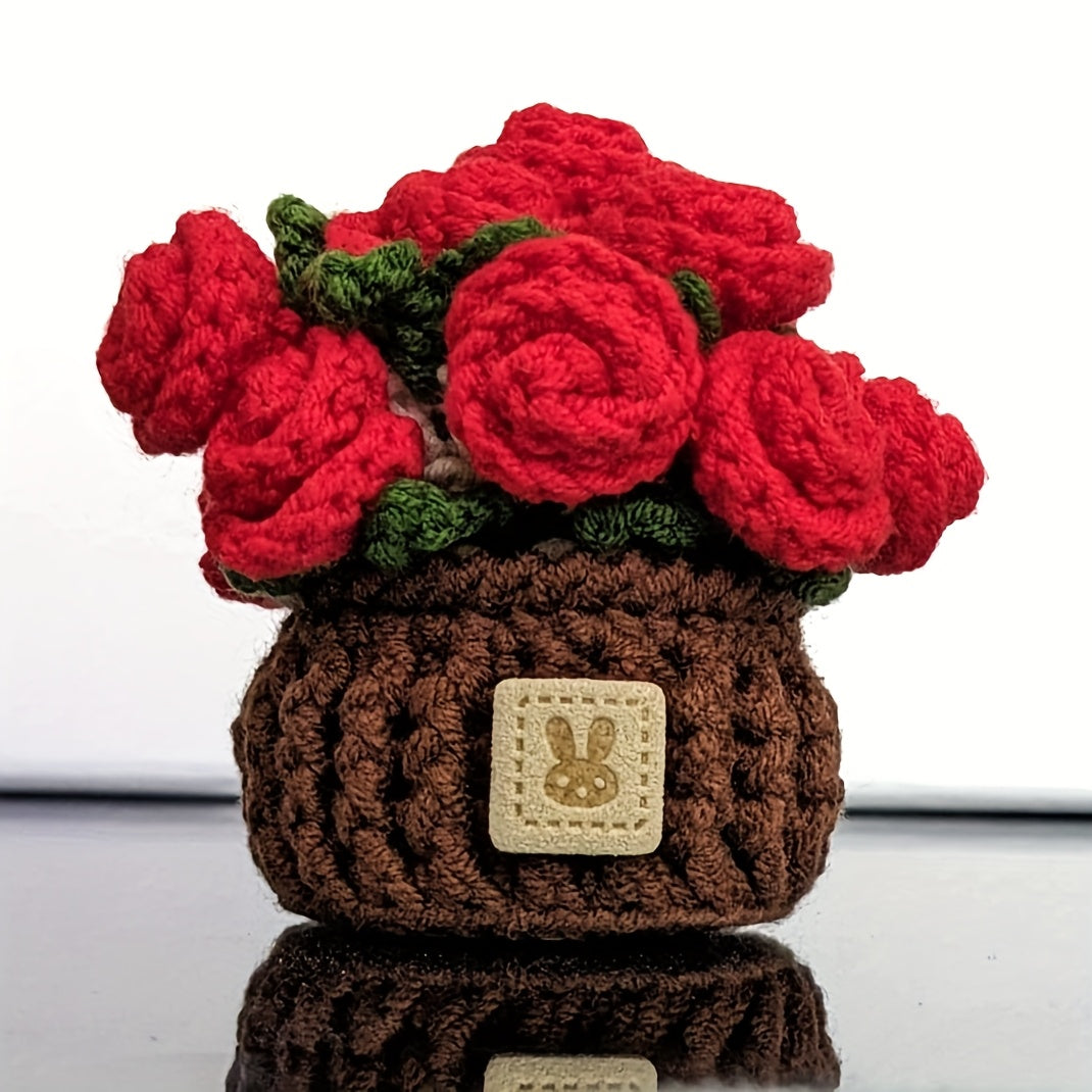 1Set of Pure Handmade Crocheted Rose Coasters Foldable2Combination1Coaster|Instantly Transform into Mini Rose Potted Plant|Home/Desk/Party Decoration Essential|Christmas/Wedding/Birthday Creative Gifts|Reusable|A must-have for desktop decoration|Add a sen