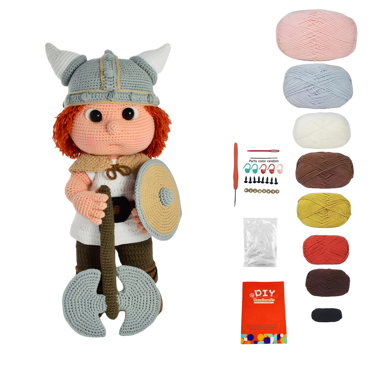 1Crochet Hook Needle Boy with Axe,Includes complete weaving kit、High-quality yarn、Manual and English Video Tutorial。Suitable for Families、Friends、Couple,Makes a perfect gift for all occasions