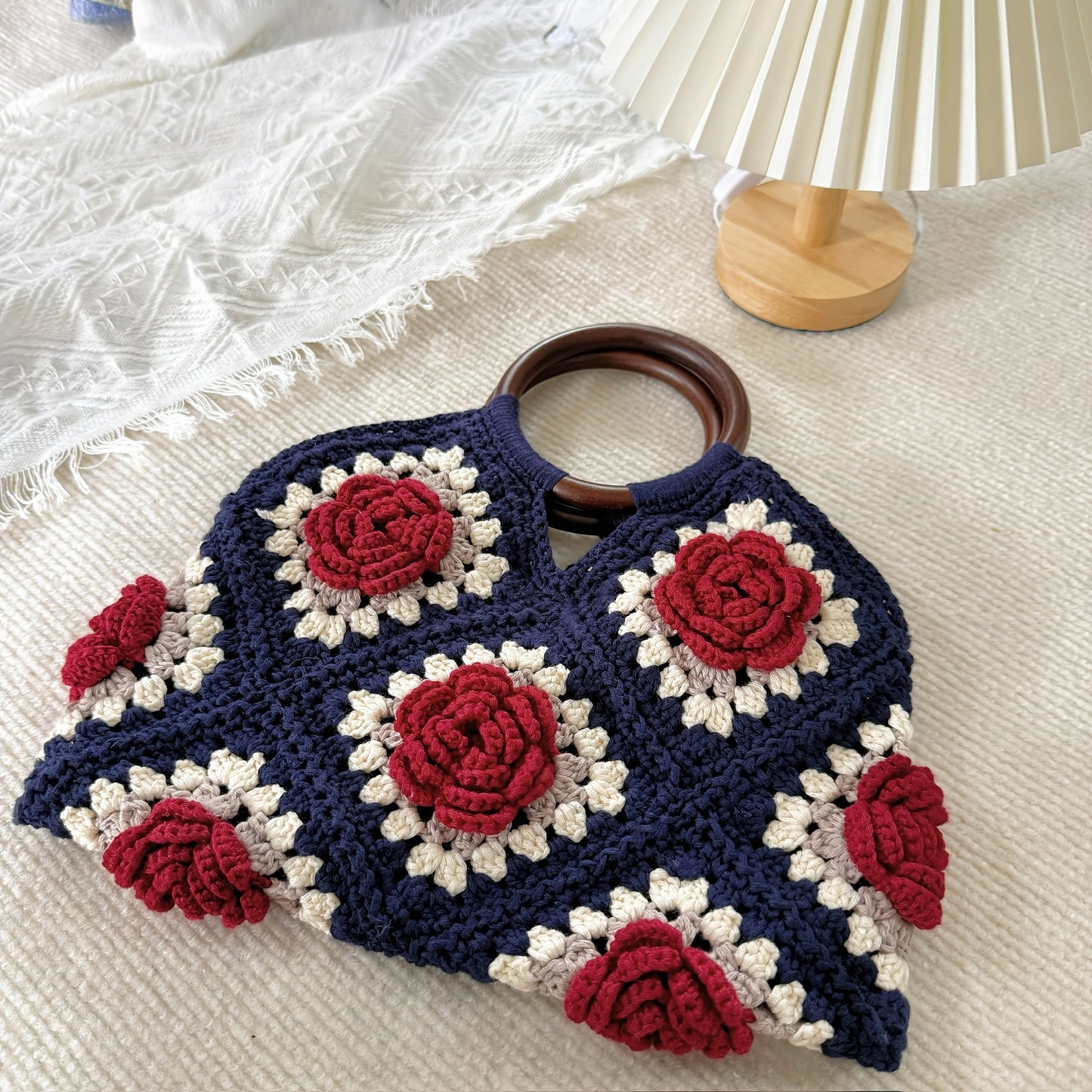 Finished Handmade Crochet Bag High-end Vintage Bag Tote Bag Evening Bag 3D Floral Bag