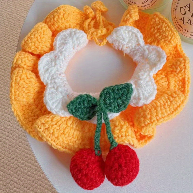 Handmade Crochet Pet Bib Collar(For Cats and Small Dogs)- Cute Animal Patterns(Bear、Rabbit、Lion)Pair with Floral and Polka Dot Patterns,Soft yarn material,Bright colors,Oval design is comfortable and easy to identify