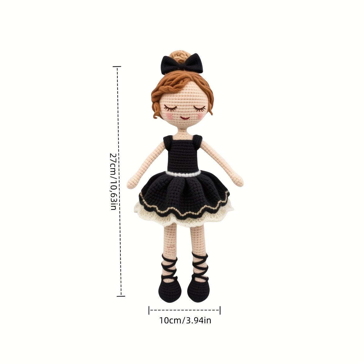 Beautiful Girl Wearing Black Ballet Dance Costume with Black Bow on Head,Adult DIY Crochet Kit with Yarn、Hook and Step-by-Step Video Tutorial,Home Decor and Birthday/Valentine's Day gift of choice