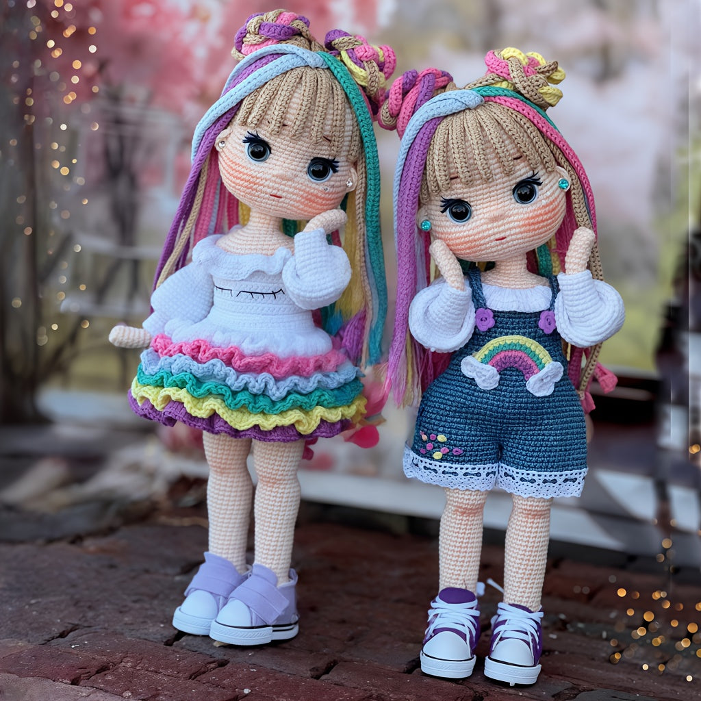 3pcs Adorable Sister Flower Hair Accessories Crochet Kits - Rainbow Girl & Unicorn Dolls with English Instructions - DIY Crochet Tote Bag, Perfect for Birthdays, Valentine'S Day, Weddings, Thanksgiving Gifts, All-Season Crafts, Birthday Crafts | Playful D