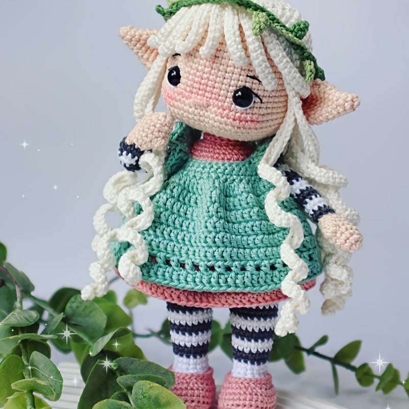 White Hair Fairy Girl Crochet Kit,Suitable for beginners,Crochet Kit for Adults,With Step-by-Step Text Tutorial,Girl wearing a dress,Adult DIY Handicrafts,Cute and Humorous Home Decorations,Birthday Valentine's Day Holiday Gifts