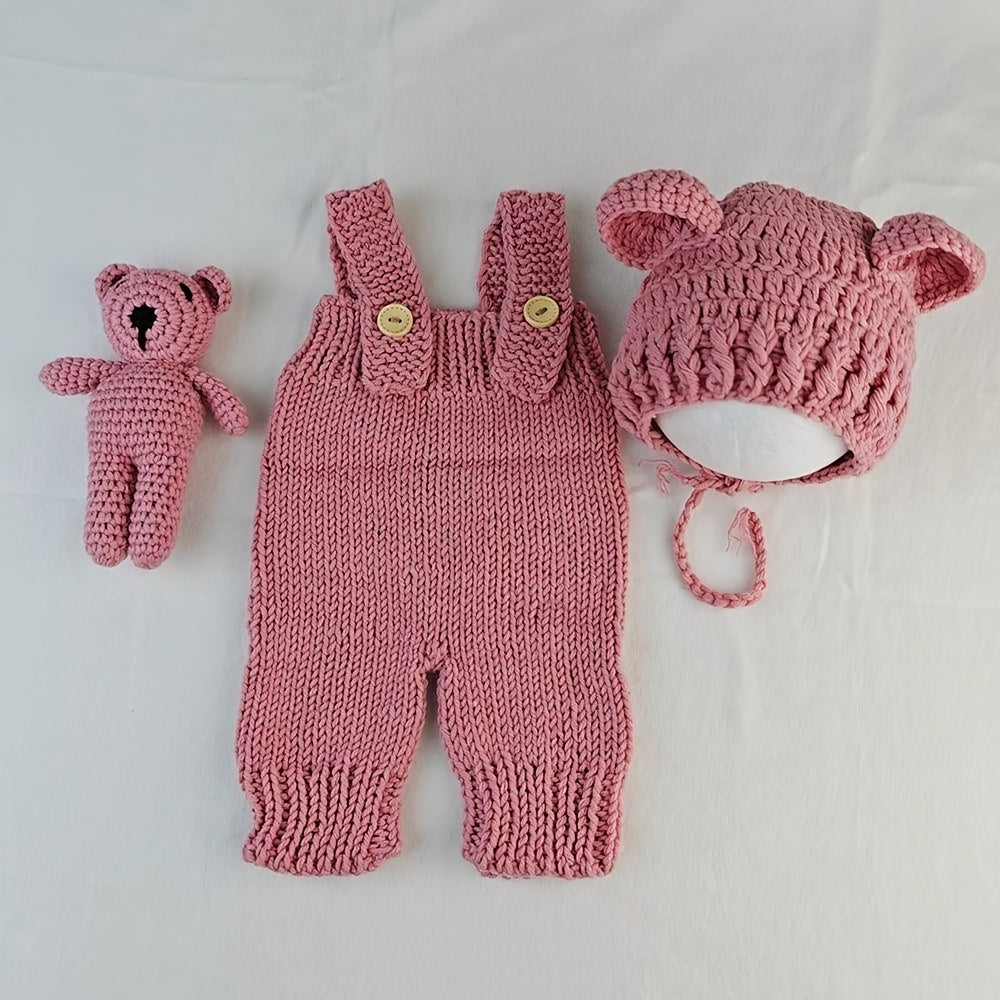 3Hand-Knitted Panda and Rabbit Newborn Photography Outfit - Shorts、Hat、Baby Boys and Girls' One-Piece ShortsSuit、Polyester Fiber、The perfect souvenir gift、Baby Clothing | Optimistic Design | Durable polyester、Baby Clothing