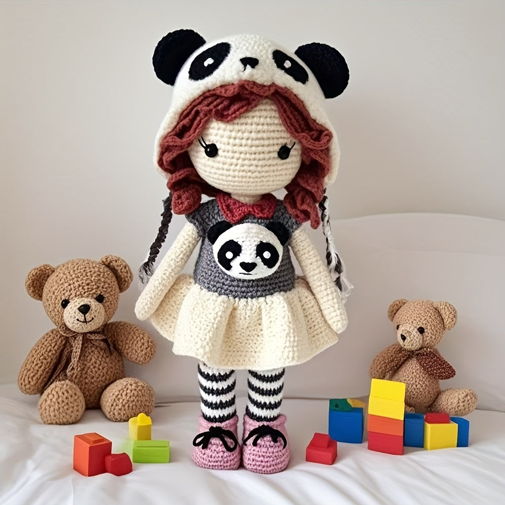 Girl Panda - Includes a complete set of weaving tools、High-quality yarn、Complete Crochet Kit with Instructions and English Video Tutorial。It's for My Family、Friends、Perfect gift for couples,Suitable for Christmas、Halloween and various festivals