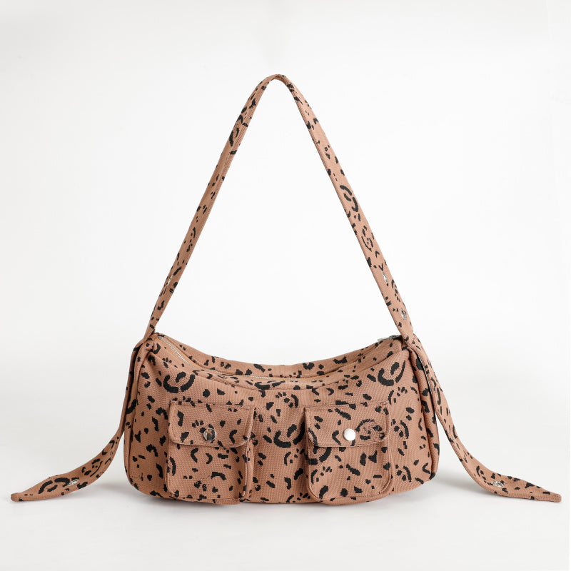 Three-Color Leopard Print Crossbody Bag ins Wind2025New Trendy Cool Retro Street Style Women's Bag Leopard Print Cotton Canvas Bag