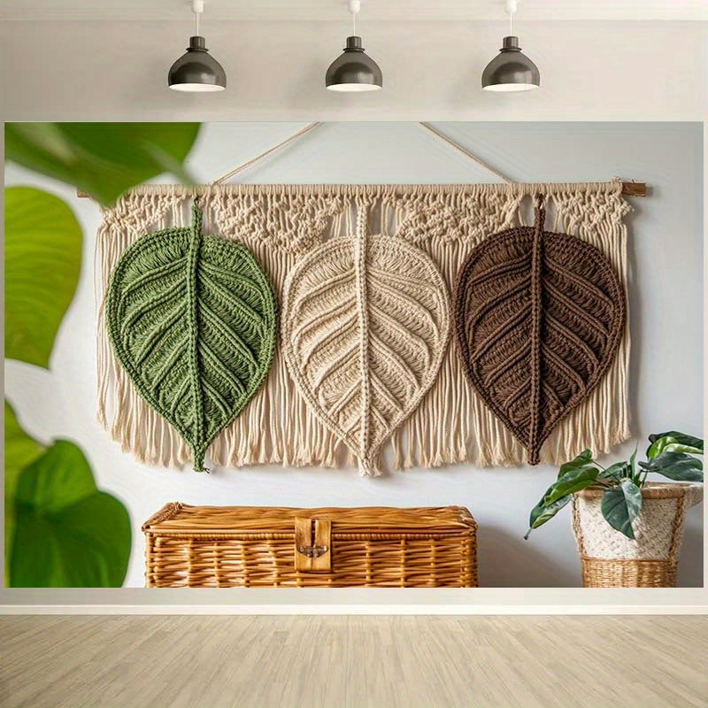1pc Country Leaf MacLamy Wall Hanging - green、Beige、Brown woven design,Used for home decoration - Perfect for party backgrounds、Birthdays and Outdoor Celebrations - Craftsman Materials,No Electricity Required,McLamy Wall Mount
