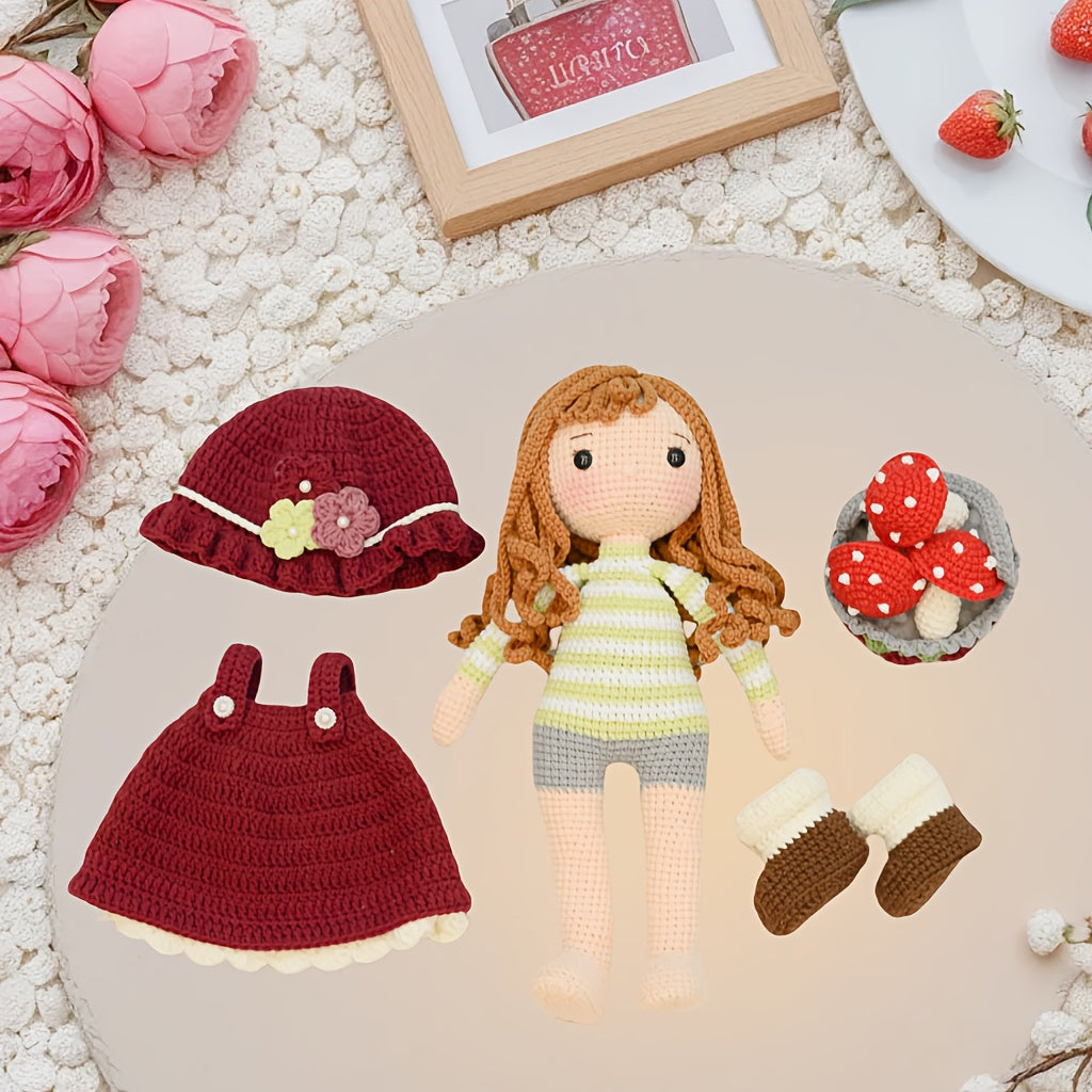 1Pieces/Set,Beginner Crochet Kit Little Girl Picking Mushrooms,Amigurumi Adult Handwoven DIY,Little Girl Picking Mushrooms Craft Kit,Attached with English instructions、Step-by-Step Teaching and Gift Packaging,Modern Home Decor Ornaments,Four Seasons Fabri
