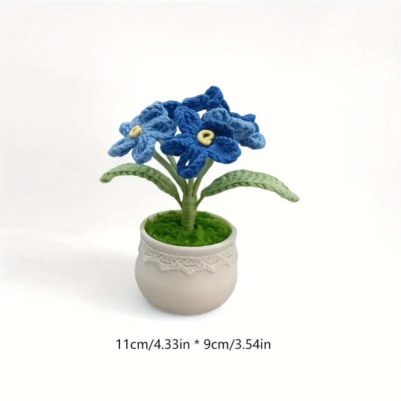 Forget-me-not Crochet Potted Plant - Handmade Floral Yarn Desk Home Decoration(Mini Bohemian Style Gift)