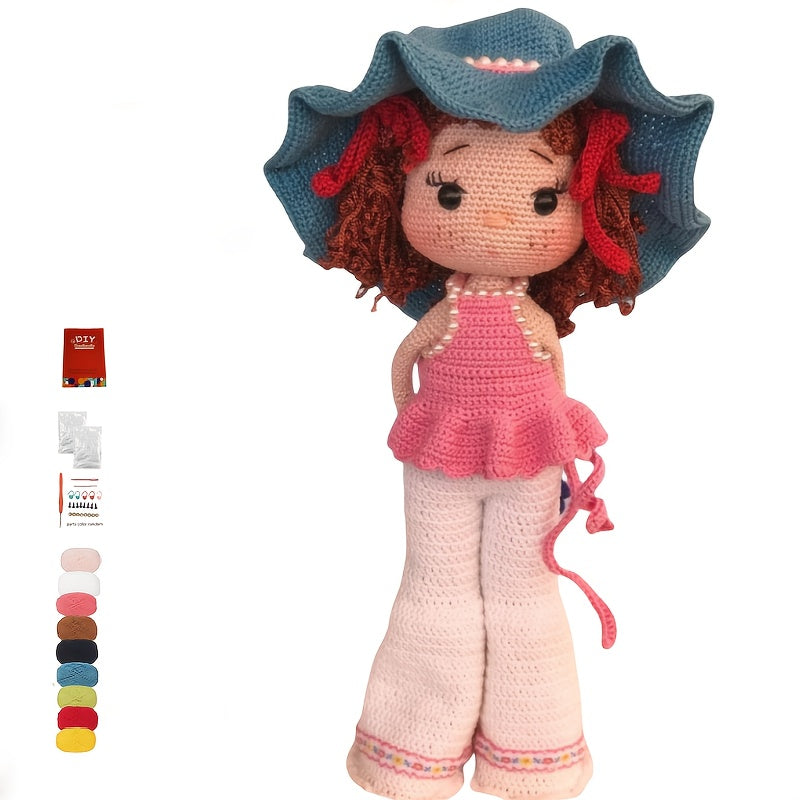 Straw Hat Girl Crochet Kit,Crochet Kit for Adults, girl DIY Woven Kit,Cute and Fun Home Decor Ornaments,Suitable for birthday Valentine's Day holiday gifts,It's a gift for family members,Partner,The best product from my friend-Non-Finished Product