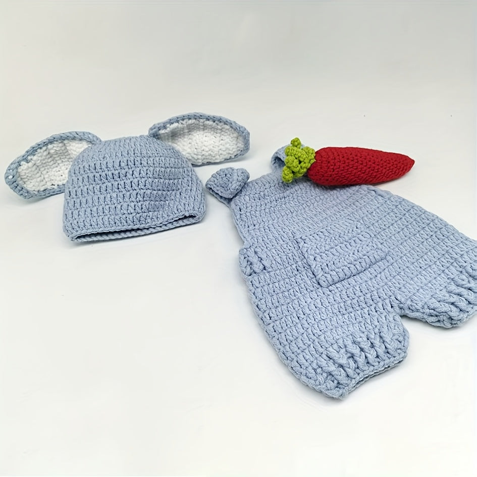 Crochet Carrot Bunny3Set of Cute Fleece-Lined Suspender Pants for Newborns