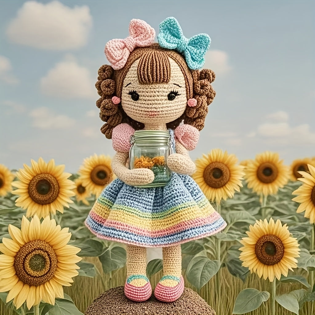 1 Piece Set Suitable for Crochet Enthusiasts,Bow Girl. DIY Crochet Kit,Including knitwear、Crochet、Complete DIY Handmade Suit,With crochet tutorial steps,It's the best handmade gift for friends or besties