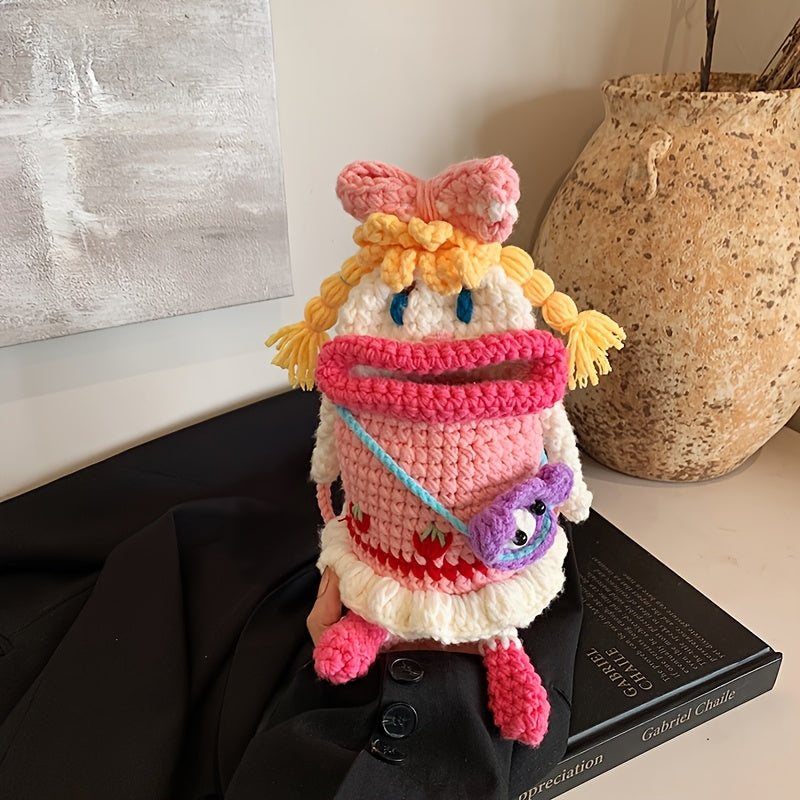 1PC,Handmade Crochet Bag Finished Product Quirky Girl Bag,Cute Sausage Mouth Knitted Bag,Unique Gifts,Women's Crossbody Bag for Mobile Phone,Creative Finished Yarn Shoulder Bag-No Lining