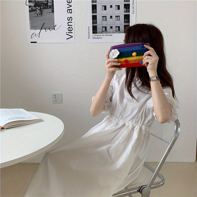 Handwoven Rainbow Coin Purse,Stylish Lightweight Knitted Cosmetic Bag and Phone Pouch,Sweet and Colorful Handmade Wallet Suitable for Women,Daily Use、An ideal choice for travel and party gifts