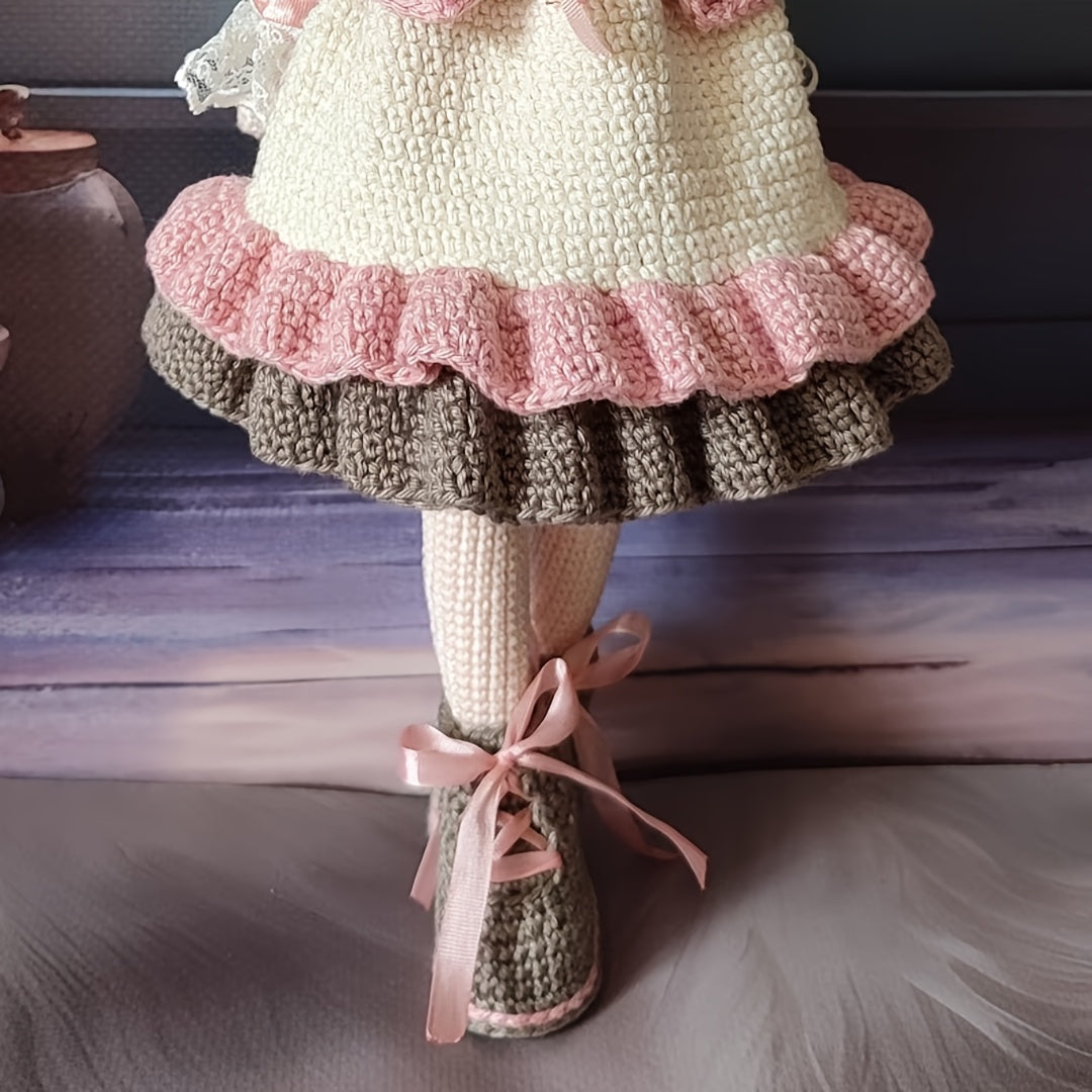 1 Set of Little Girl in Pink Dress with Beautiful Hat, DIY Crochet Material Pack for Adults Includes Yarn, Hook, English Manual and Step-by-Step Video Teaching, Perfect Holiday Gift, Easter, Valentine'S Day, Birthday Present - Unfinished
