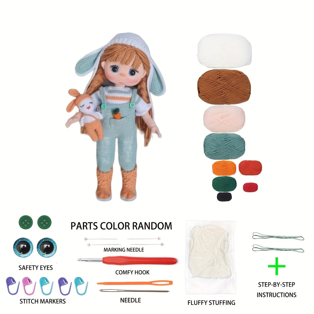 1Cute Big-Eyed Bunny Hat Girl Crochet Kit,Can be given to girls freely DIY Outfit Coordination,Funny Crochet Kit for Adults,Easy-to-follow video tutorials,Suitable for experienced crochet adults,DIY Handicraft Decorations,Cute home decorations,Perfect bir