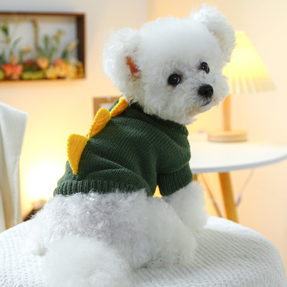 2 Piece Set Dinosaur Sweater Set - green + Yellow Pet Supplies Puppy Supplies Cat Supplies Sweater Set with High Collar