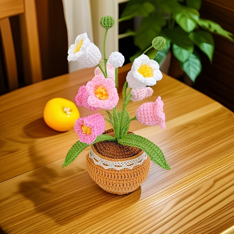 Handmade Crochet Finished Lily of the Valley Potted Plant Home Office Decorations and Arrangements