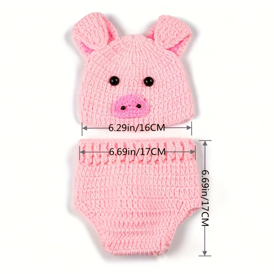 Baby Photography Props Pig Hat Shorts Set Newborn Animal Costume Handmade Photo Outfit