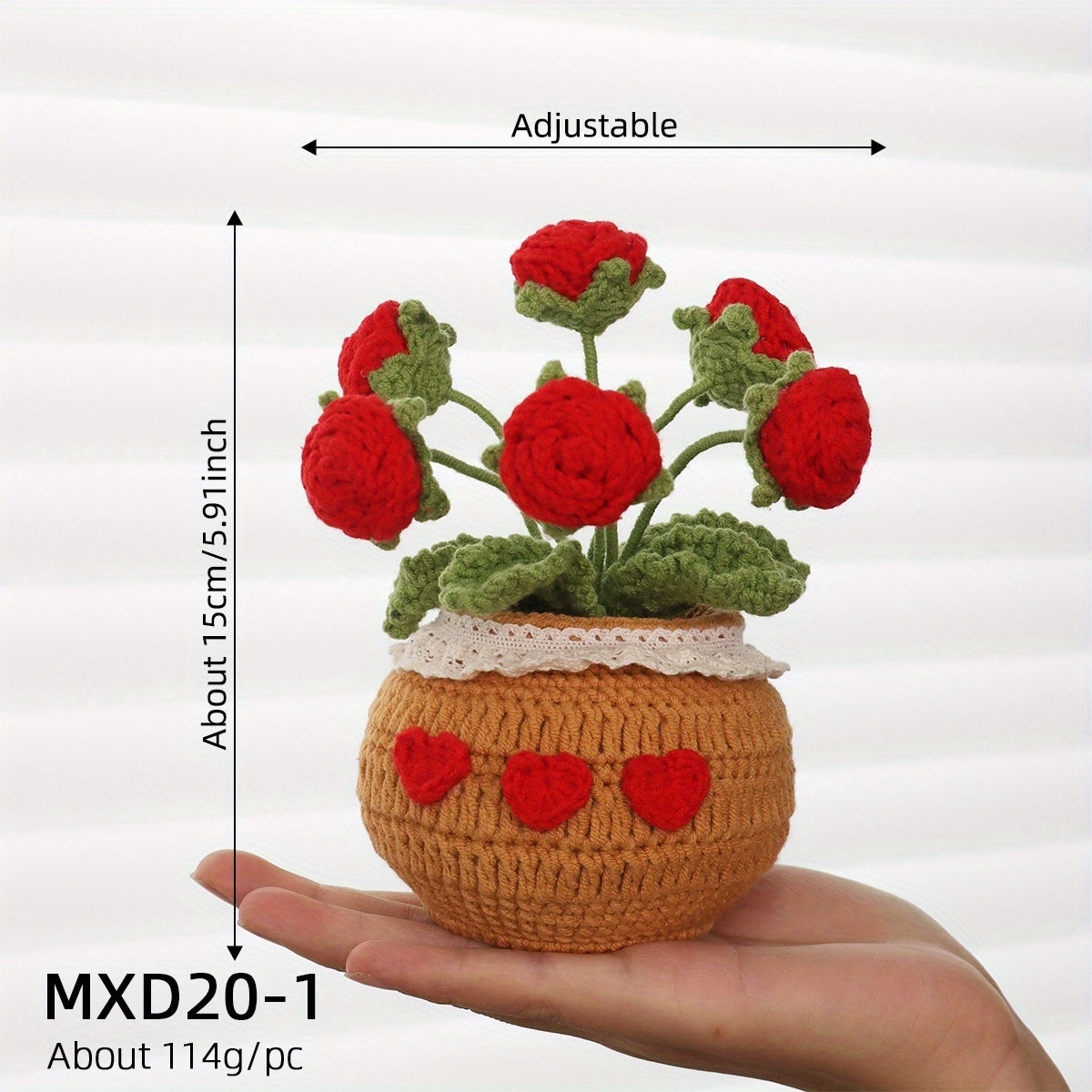 1Crochet Yarn Flower Pot Plant Car Ornament Eternal Flower Yarn Ornament Bonsai Gardening Handmade Crochet Lucky Tulip Yarn Potted Plant Artificial Living Room Decoration Father's Day Mother's Day Graduation Season Halloween Christmas Decoration Artificia