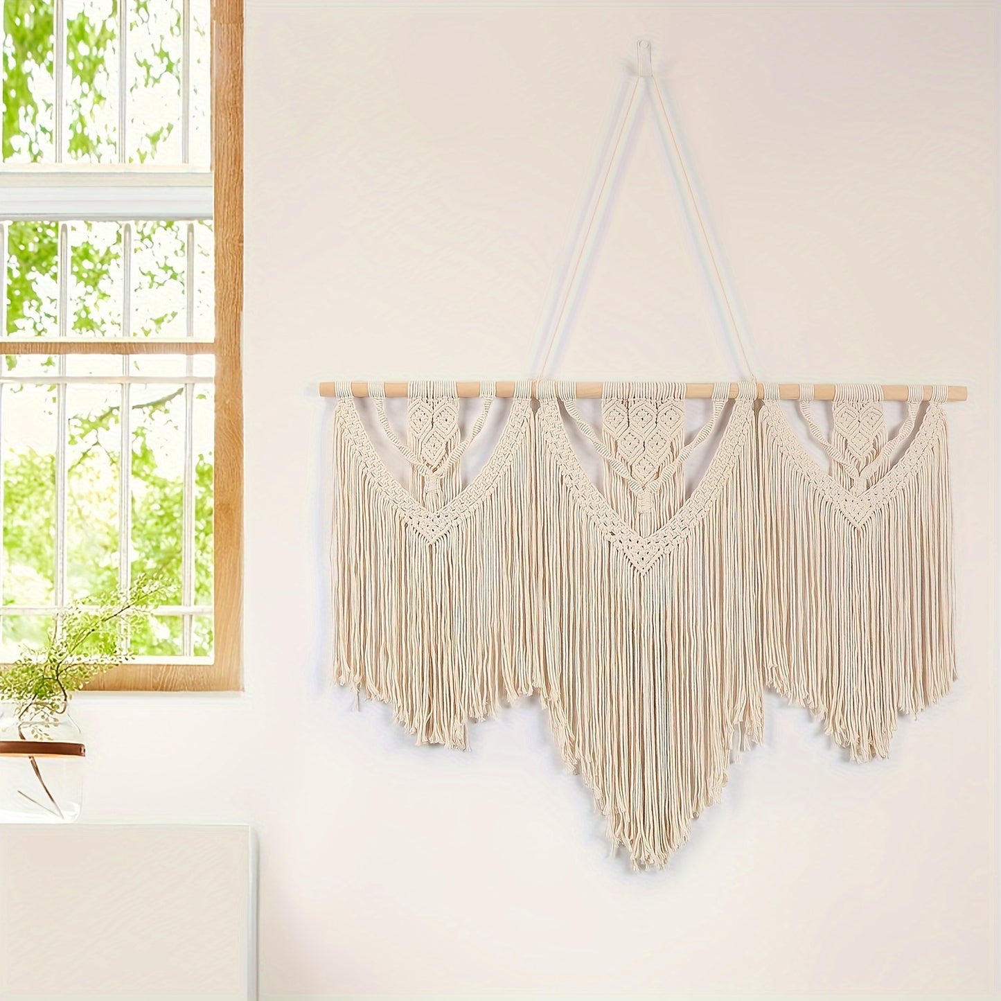 1 Handmade Tassel Wall Hanging - Bohemian Chic Triangle Lace Design,With multiple tassel details,Perfect for Bedroom、Kitchen or Wedding Decoration、Valentine's Day Gift Ideas、Wedding Decoration Items|Tassel Decoration |Exquisite Lace Details
