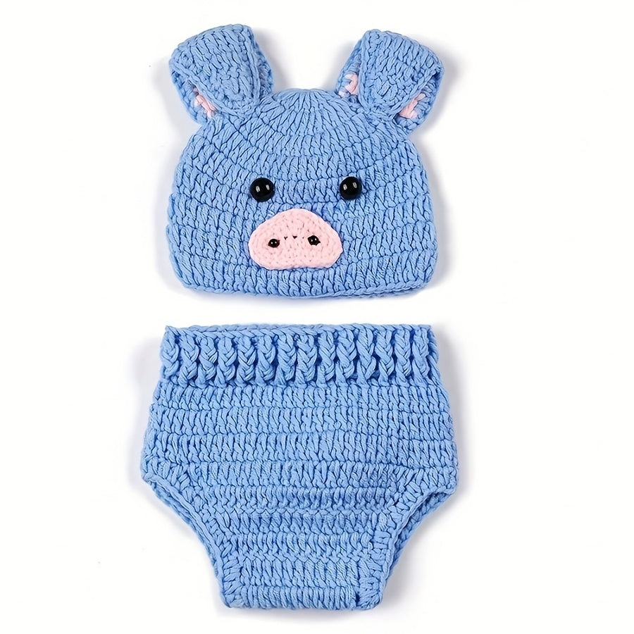 Baby Photography Props Pig Hat Shorts Set Newborn Animal Costume Handmade Photo Outfit