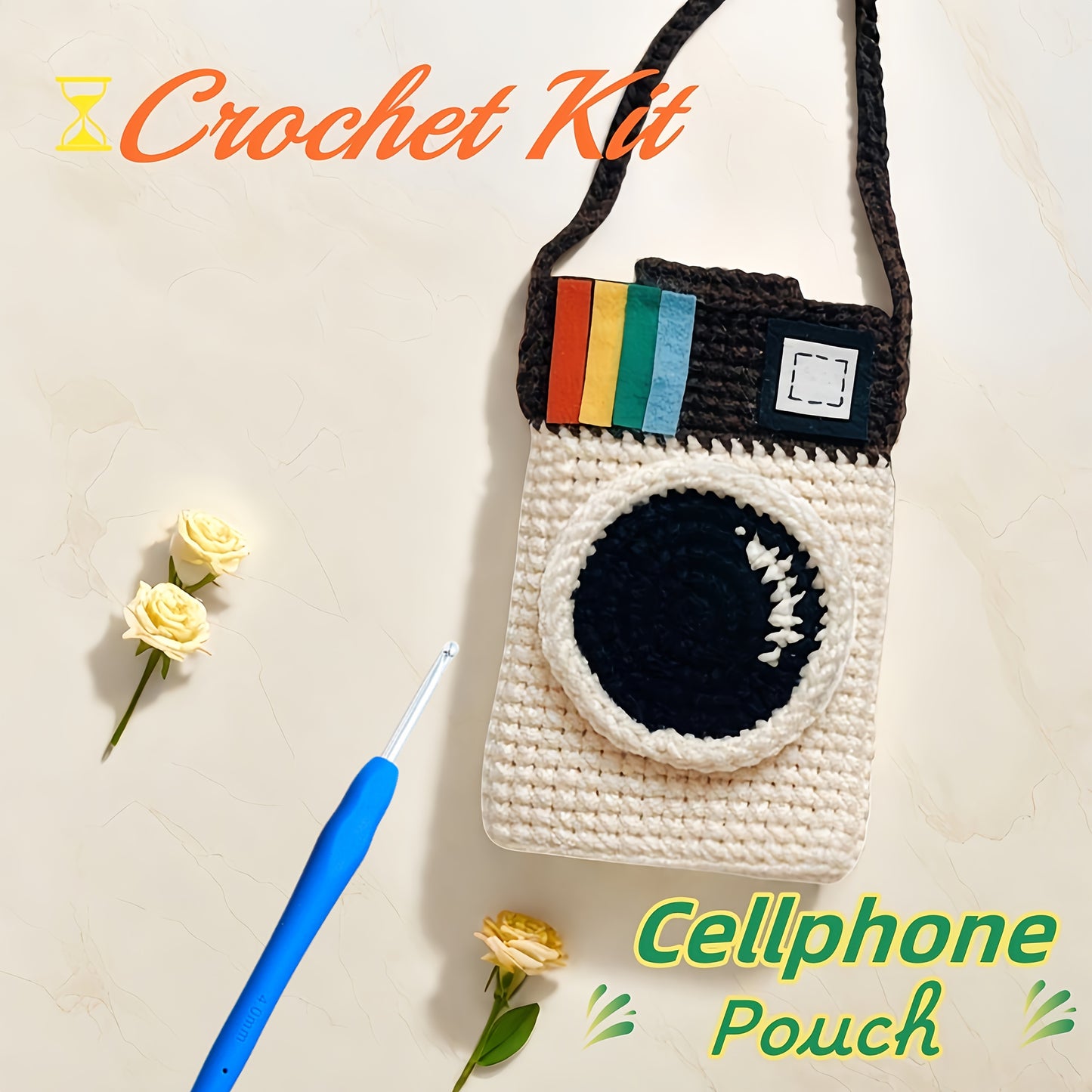 1Beginner Crochet Kit for Phone Bag,Includes English instructional videos,Adult Crochet Tools,Birthday Gift、Party Gift、Christmas Gift
