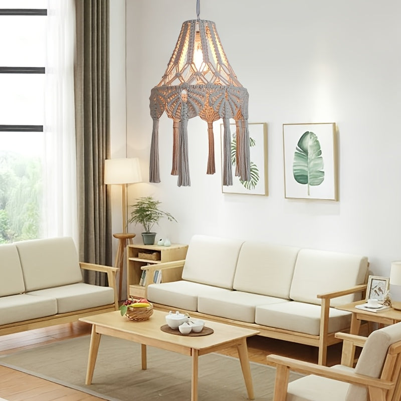 1Pieces Macrame Lampshade Bohemian Style Hanging Pendant Light Decorative Lampshade Hand Woven Pendant Light Decorative Tassel Lamp Shade - without Lights