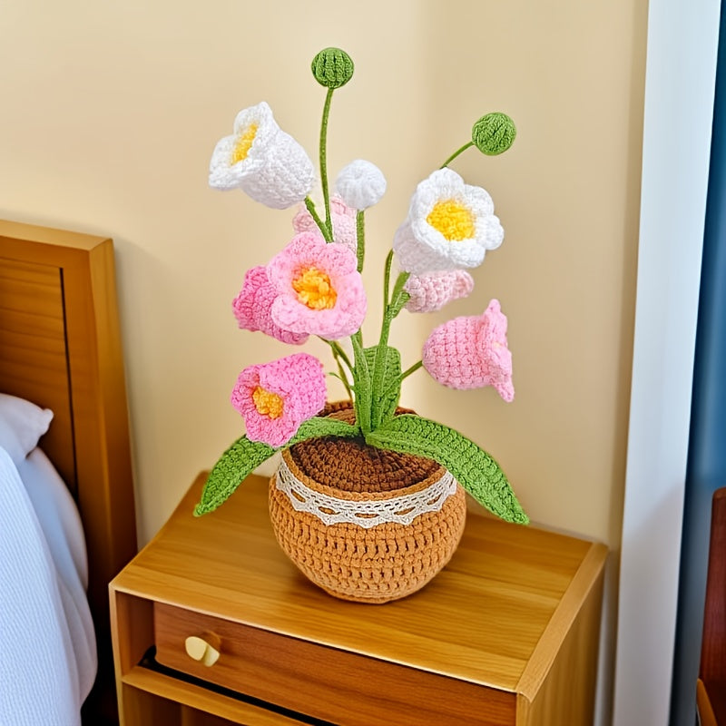 Handmade Crochet Finished Lily of the Valley Potted Plant Home Office Decorations and Arrangements