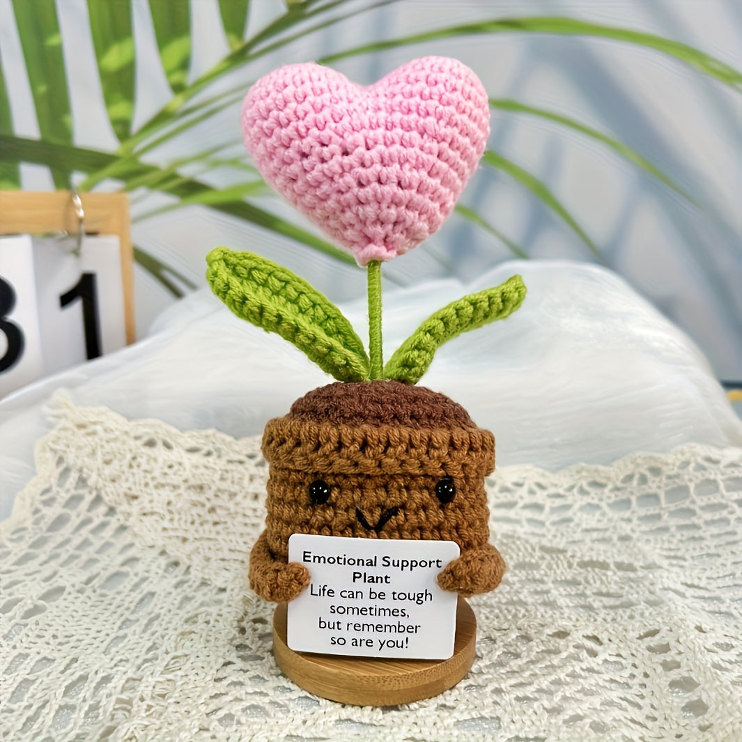 3 Handmade Soft Crochet Heart-Shaped Flower Pot,Decorated with sunflower,Emotional Support Plants,Suitable for birthday gifts and room decoration