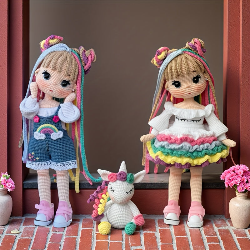 3pcs Adorable Sister Flower Hair Accessories Crochet Kits - Rainbow Girl & Unicorn Dolls with English Instructions - DIY Crochet Tote Bag, Perfect for Birthdays, Valentine'S Day, Weddings, Thanksgiving Gifts, All-Season Crafts, Birthday Crafts | Playful D